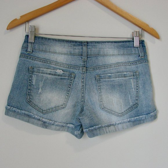 Vintage Y2K Denim Jean Shorts Micro Low Rise Stars Frayed Hem LEI Size 1 or 26 - Picture 9 of 13